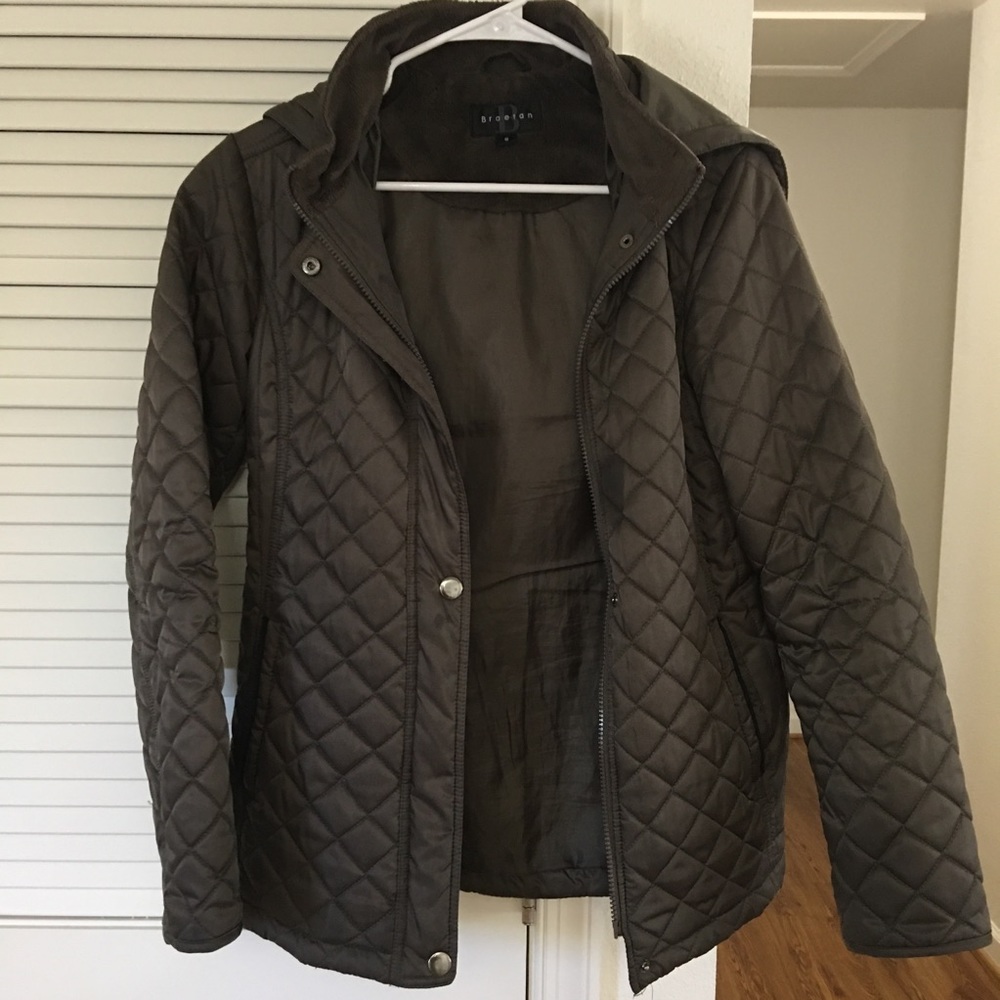 Olive green taupe brown jacket quilt braetan small